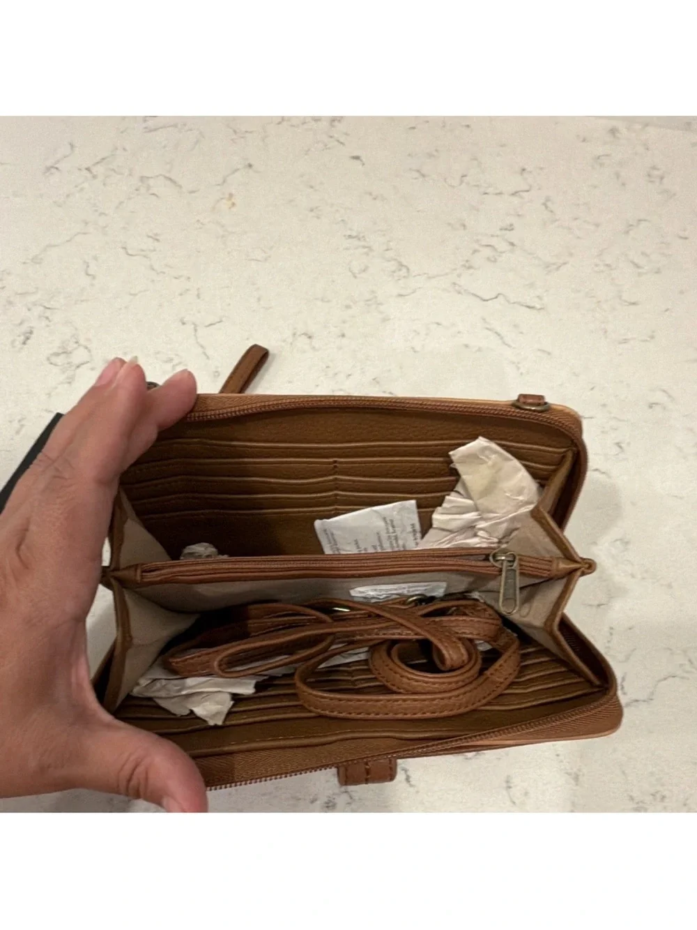 The Sak Iris Brown Floral Embossed Wristlet Zip Wallet Organizer Credit Card